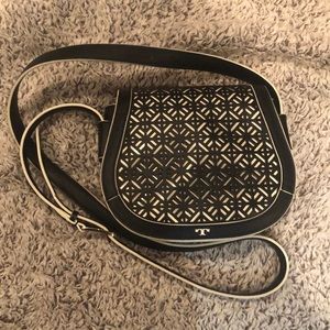 ❗RARE❗ Tory Burch Fret-T Small Leather Saddle Bag